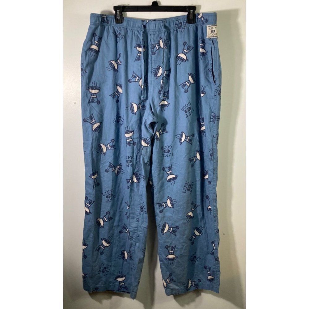 Mens Life Is‎ Good Sleep Pajama Pants Smoking Hot Grill Blue 2XL Brushed Cotton